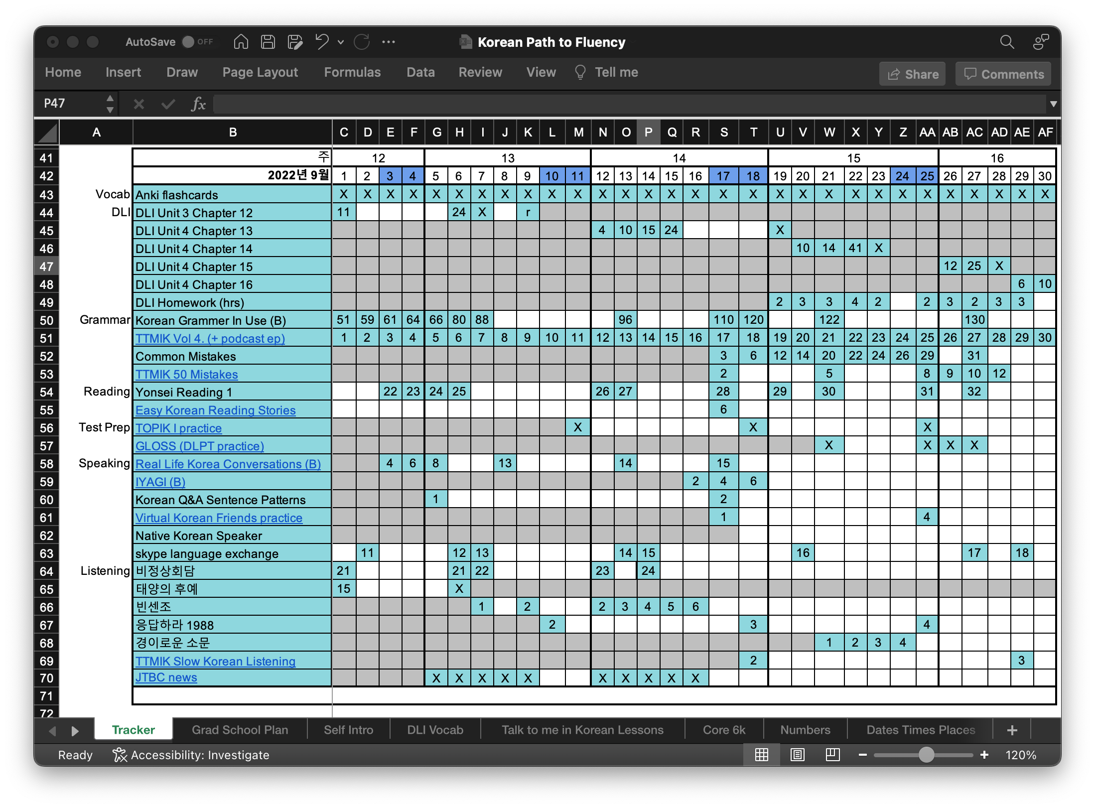 Korean language tracker